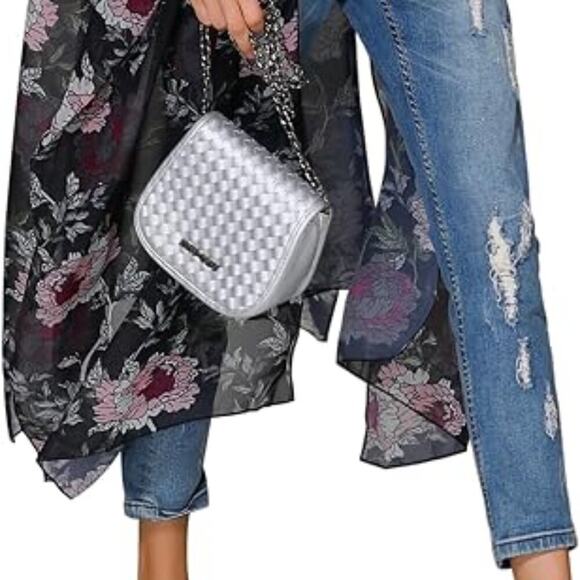 Hibluco Sheer Chiffon Black Floral Kimono Cardigan Long Swimwear Cover Up Sz 2XL - Picture 10 of 10